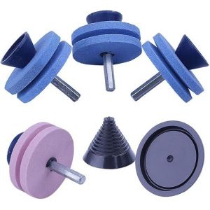 4 pcs Pierre à aiguiser Double Couche de Tondeuse à Gazon Aiguiseur de Lame pour perceuse avec un équilibreur de Lame pour perceuse-visseuse perceuse à Main - Neuf