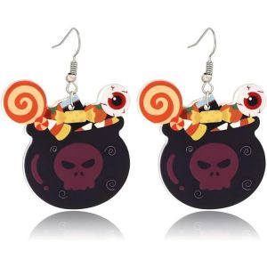 Kal-Boucles D'oreilles Chaudron Bonbons Acrylique - Crâne Et ?il Accessoires Halloween - Neuf