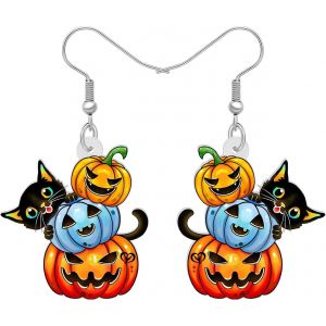 Kal-Boucles D'oreilles Pendantes En Acrylique Chat Noir Mignon D'halloween Pour Femmes Animaux Spooky Kitten Léger Accessoires De Costume Bijoux Cadeaux Pour Festival Decor Charms - Neuf