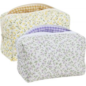 2 Pcs Trousse De Toilette, Trousse De Maquillage, Trousse Maquillage, &Eacute;l&eacute;gante Trousse De Maquillage Florale, Petite Trousse De Maquillage Florale Mignonne, Pour Femmes Et Filles - Neuf
