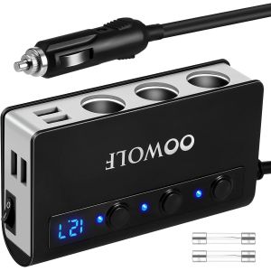 Allume Cigare Usb, Allume Cigares Voiture, Allume Cigare Qc3.0 Charge Rapide [7 In 1] 180W 12V / 24V 3 Prises 4 Ports Pour Smartphone/Gps/Dash Cam/Tablette, Etc. - Neuf