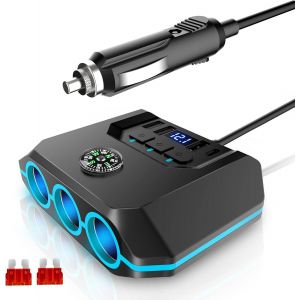 JGD-R&eacute;partiteur Allume-Cigare 12 V/24 V &iquest; Adaptateur de Chargeur de Voiture 120 W avec USB et PD 7 en 1 Multi-Ports &iquest; Commutateurs ind&eacute;pendants et Affichage de la Tension LED pour Voiture - Neuf