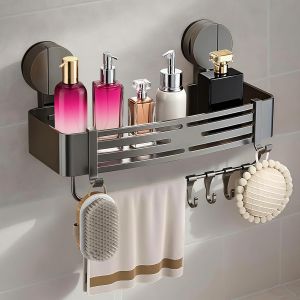 &Eacute;tag&egrave;re Douche Sans Per&ccedil;age, Rangement Douche Ventouse Support Salle de Bain avec 6 Crochets et Porte-Serviettes, Capacit&eacute; de Charge 5 KG, | Installation Rapide - Neuf