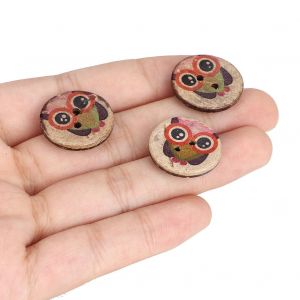 Lot De 100 Boutons Ronds Peints En Coquille De Noix De Coco, 2 Trous, 20 Mm, Couleur 5 - Neuf