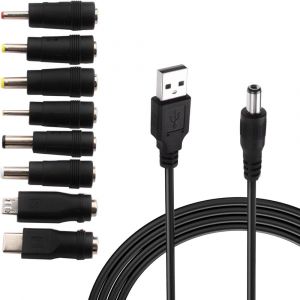 cable usb vers dc 5v,Câble USB vers DC d'alimentation,8-en-1 DC adaptateur alimentation 5.5 x 2.1mm DC Barrel Jack pour Ordinateur Portable, Routeur etc(1m, noir).[T1475] - Neuf