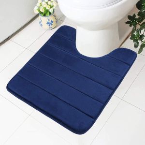 Tapis de salle de bain en mousse à mémoire de forme (bleu marine), 50x60 cm, design antidérapant, doux et absorbant, adapté aux toilettes et salles de bain - Neuf