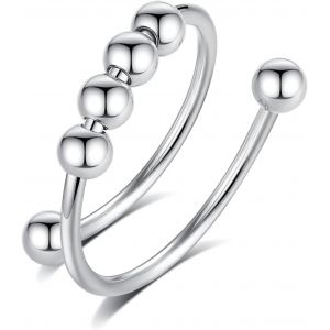 Kal-Bague Anti Stress Femme, Perles Bague D'anxiete Réglable Bague Anneau Tournant Anneau Ouvert Spinner Anxiété Fidget Pour Femme - Neuf