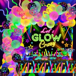ChicSlick-161Pcs Décoration De Fête Néon Lueur Deco Fluo Fournitures Neon Glow Party Sculpture Ballon Fluorescent Nappe De Table Lets Glow Toile De Fond Disco Decoration Anniversaire Pour Fi[X398] - Neuf