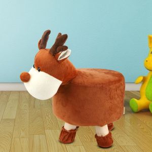 Hjlian Mini Tabouret En Forme D'animal Pour La Maison, Joli Tabouret Avec Flanelle, Meuble En Bois Massif (Cerf) - Neuf