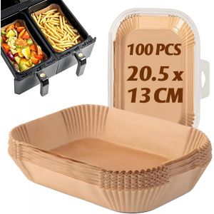 Letnerny-Papier Cuisson Pour Friteuse Sans Huile, 100 Feuilles ¿ Papier Parchemin Pour Airfryer, Air Fryer Baking Paper (100, Rectangle 20 * 13 * 4.5cm) - Neuf