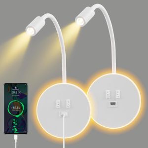 2pcs Applique Murale Interieur Led, Lampe De Lecture Avec Interrupteur, Liseuses Murales De Chevet Réglable Avec Chargeur Usb, 3000k Lecture De Chevet Applique Murale Pour Chambre Salon (Noir) - Neuf