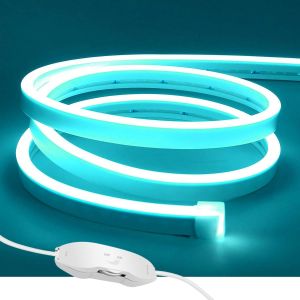 Ruban Led N&eacute;on Bleu Glace 5m, 12v Bande Led Lumineuse N&eacute;on Ip65 Etanche D&eacute;coupable Silicone Bandeau Lumineuse Led Pour Int&eacute;rieur D&eacute;coration, Chambre, Cuisine, F&ecirc;te, Sans Adaptateur - Neuf