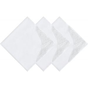 KALANKA-Mouchoirs en Tissu - Grands Femme Mouchoir Tissu en 100% 60S Coton Peigné Dentelle Brodée Motif Fleur Doux Blanc pour Mariage, Lot de 3/6 Pièces, 43x43cm - Neuf
