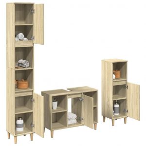 Ensemble de meubles de salle de bain 3 pcs chêne sonoma - Neuf