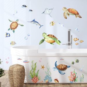ERYI-Stickers Muraux Tortues Marines Sous La Mer Autocollant Mural Méduses Raies Corail Algues Decoration Chambre Bebe Le Salon Pépinière Mur - Neuf