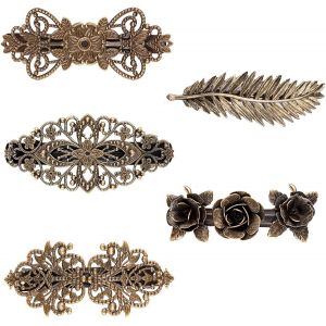 Kal-5 Pi&egrave;ces Fran&ccedil;aises Barrettes &Agrave; Cheveux R&eacute;tr, Vintage Barrettes Bronze, Rose, Plume De Vague De Fleur, Couronne, Pour Les Femmes Ou Les Filles Cadeau De Saint Valentin - Neuf