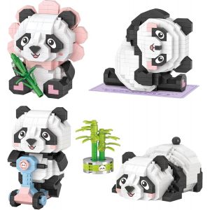 lbgwp60-Lot De 4 Mini Blocs De Construction Panda, Collection Panda Mignon, Briques De Construction, Jouet De Construction, Décoration De La Maison - Neuf