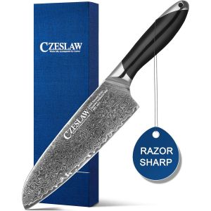 Checarzhn--No1-Couteau De Chef, Couteau De Chef Japonais En Acier Damas De 18 Cm, Couteau De Cuisine Classique Et Léger, En Acier Damas Japonais Noir Couteau De Cuisine Professionnel Et Tranchant - Neuf