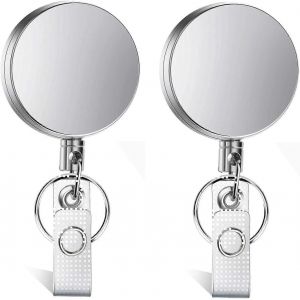 2 Pieces Steel Cable Retractable Keychain,Retractable Badge Holder,Retractable Keyring,Metal - Neuf