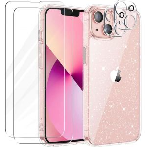 Store-Coque Compatible Avec Iphone 13 Mini,2 Pièces Verre Trempé Protection Écran&2 Pièces Protecteur De Caméra,Housse Transparente À Paillettes En Silicone Souple Glitter Étui Tpu Case Cover - Neuf