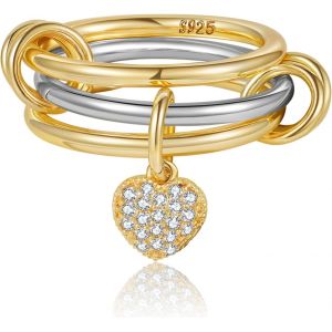 Kahfl-4pcs Bague Femme Or Argent,Hypoallergénique Bague Plaqué Or Femme Lot De Bagues Avec Zircone Cubique 5a+ Taille 54 - Neuf