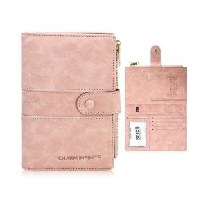 Portefeuille en cuir PU rose avec blocage RFID - Neuf
