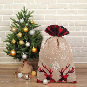 Vintage &Agrave; Carreaux Sacs De No&euml;l Avec Cordon De Serrage Pantalon De Grandes R&eacute;utilisable D'emballage De Cadeau - Neuf