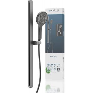 64202 KARIBIK Colonne de douche en acier inoxydable et douchette &agrave; main, avec pommeau de douche r&eacute;glable sur 3 positions, avec colonne de douche, pommeau de douche avec tuyau et support - Neuf