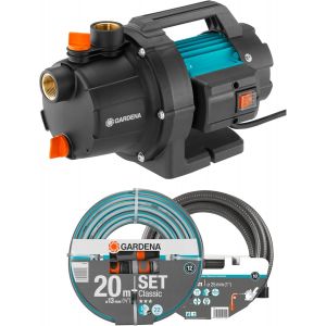 CHECARZHN--NO1-Pompe De Jardin 3000/4, Basic Set Pompe D'Arro Avec Unité D'Aspiration 3,5 M Et Tuyau Classic 20 M, Pulvérisateur D'Eau Et Pièces De Raccord, Débit 3000 L/H, 600 W, Arbre Inox (9011-47 - Neuf