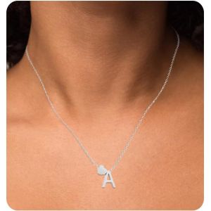 Tianyi-Femmes Initiale Lettres Collier Avec Coeur Pendant Lettres A-Z Or/Or Rose/Argent Personnalis&eacute; Avec Nom Initiale Cha&icirc;ne Cadeaux Pour Femmes - Neuf