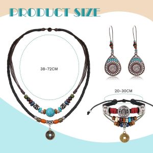 Boucles D'oreilles Femme Fantaisie Collier Parure De Bijoux Pour Femme Boucles D'oreilles Pendantes En Forme De Goutte Vintage Bracelet De Manchette Tiss&eacute; En Perles Collier Accessoire - Neuf