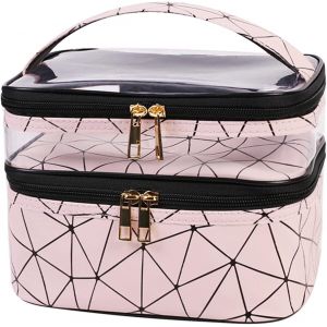 de Maquillage Portable Double Couche de Toilette Imperm&eacute;able Grande capacit&eacute; Sac Cosm&eacute;tique de Voyage Vanity Case avec Brosse Compartiment (Or 5) - Neuf