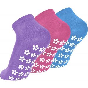 3 Paires Chaussettes Antid&eacute;rapantes Pour Femme, Chaussettes De Yoga Antid&eacute;rapantes, Chaussettes De Sport Pour Pilates, Chaussettes En Coton Grip Chaussettes (Rose + Bleu + Volet) - Neuf