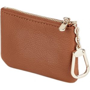 TRAHOO-Porte-monnaie en cuir pleine fleur pour homme et femme - &Eacute;tui &agrave; cl&eacute;s en cuir Coin Purse Petit portefeuille pour femmes avec porte-cl&eacute;s, marron clair, Moderne et minimaliste - Neuf