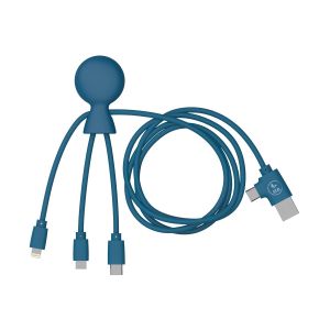JGD-- Mr Bio Long 1m - C&acirc;ble Multi USB 4 en 1 - Chargeur Universel T&eacute;l&eacute;phone en Plastique Recycl&eacute; - C&acirc;ble Multi Embout: USB-C - Lightning - Micro-USB - Compatible Smartphones - Bleu - Neuf