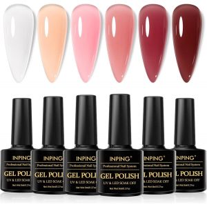 Kal-Vernis À Ongles Gel Semi Permanents,6 Couleurs Transparent Gelée Blanc Rose Nude Couleur Abricot Brun Vernis Semi Permanent Gel Uv Led Salon Art Manucure,8ml - Neuf