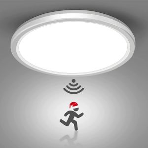 Kal-Plafonnier Led Avec Détecteur De Mouvement, 18w 5000k Rond Lampe De Plafond, Luminaire Plafonnier Avec Capteur Radar Pour Exterieur Intérieur Escalier Salle De Bains Garage Couloir Ø23cm - Neuf