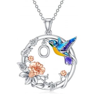 Kal-Collier Avec Pendentif Colibri Avec Pierre De Naissance/Initiale Pour Femmes Et Filles En Argent Sterling 925 Avec Pendentif Lettre Initiale/Pierre De Naissance - Neuf