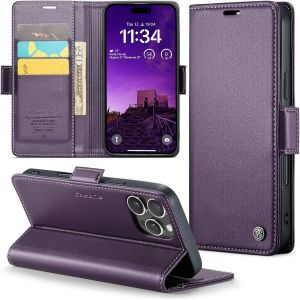Maa-Coque Pour Iphone 16 Pro, Étui Housse En Rfid Protection Premium Pu Cuir Portefeuille Rabat Case Magnétique Stand Antichoc, Étui Case Pour Iphone 16 Pro, Violet - Neuf