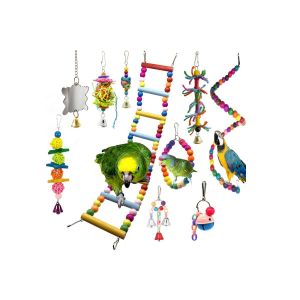 Ensemble Balan&ccedil;oire Et Jouet &Agrave; M&acirc;cher Pour Perroquet Avec Clochette Et &Eacute;chelle Pour Cage &Agrave; Oiseaux - Neuf