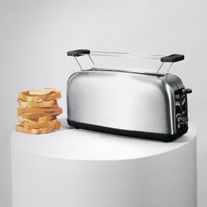 Grille-Pain Vertical Toastin' Time 850 Inox Long, 850 W De Puissance, Double Fente Longue Et Large De 3,8 Cm, Varillas Sup&eacute;rieures, Acier Inoxydable, Arr&ecirc;t Et Popup Automatiques, Bac &Agrave; Miettes - Neuf