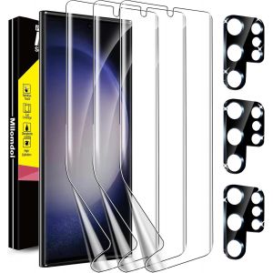 Kal-[3+3pièces] Protection Pour Samsung Galaxy S23 Ultra 5g 3 Pièces Tpu Protection Ecran 3 Pièces Vitre Verre Trempé Protection Camera Objectif Arriere Appareil Photo Coque Amical Accessoire - Neuf