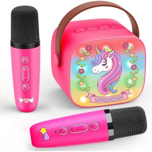 ERYI-Licorne Cadeau Fille 3-12 Ans, Micro Enfant Karaoke Avec 2 Micro Bluetooth Sans Fil Jouet Fille 3-12 Ans Micro Karaoké Enfant Pour Chanter Fille Microphone Sans Fil Bluetooth - Neuf