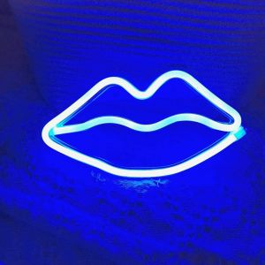 Lettres En Forme De Lèvre Au Néon Led Baiser Enregistreur Au Néon Lumière Art Mural Décoration Lumières Pour Bébé Fille Chambre Bar Mariage Fête Supplies (Bleu) - Neuf