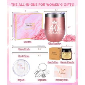 Cadeaux Anniversaire 40 Ans Pour Femmes - Ensemble De Verres &Agrave; Vin Isol&eacute;s Sans Pied 12 Oz - Gobelet &Agrave; Vin Pour Maman,Amis,&Eacute;pouse - Neuf