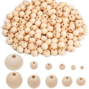 Lot De Perles En Bois Naturel À Enfiler Perles Rondes En Bois Naturel Pour Macramé-Avec Trou-Perles Rondes En Bois Pour Bricolage,Décoration,Bijoux,Bracelet,Collier,Vers - Neuf