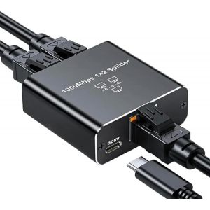JGD-Ethernet RJ45 1 &agrave; 2 1000 Mbps Adaptateur R&eacute;partiteur, 2 Ports pour Une Utilisation Simultan&eacute;e, Grande Vitesse Extension de Prise Internet LAN avec C&acirc;ble Alimentation USB Type-C - Neuf