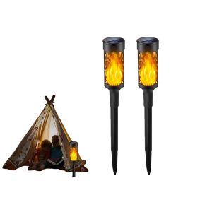Lot De 2 Torches Solaires Tiki &Agrave; Flamme Vacillante Pour La D&eacute;coration De Jardin Ext&eacute;rieur - Neuf