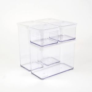 Checarzhn--No1-Loft Lot De 5 Bocaux De Stockage Avec Couvercle De Différentes Tailles, Plastique De Qualité Alimentaire (Pp) Sans Bpa, Transparent/Blanc, (21.4 X 21.4 X 23.5 Cm) - Neuf