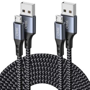 Câble micro USB 3 m 3 m - En nylon tressé - Câble de charge USB Android compatible avec Samsung Galaxy S7 S6 S5 J7 Note 5, Huawei, Kindle, manette PS4, tablettes Fire HD, HTC, Nokia - Neuf